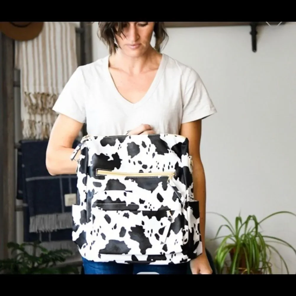 Cow Print Backpack Black and‎ White Restocked